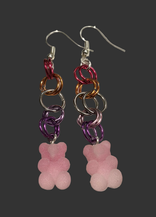 *Lesbian Flag Chain Gummy Earrings
